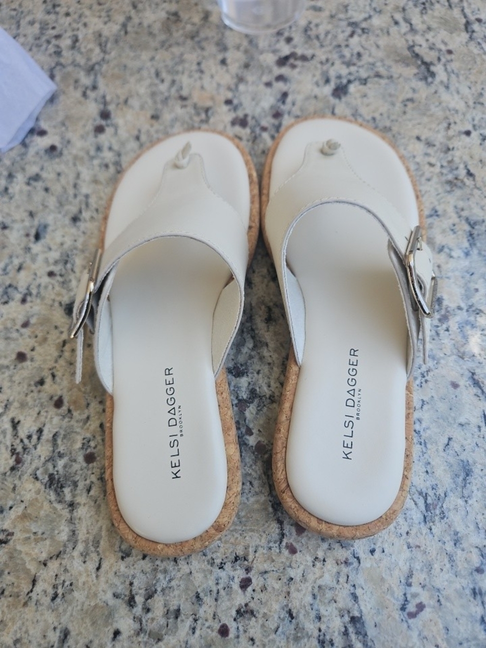 NEW IN BOX! Kelsi Dagger Cream Leather Cork-Trim Slide Sandals